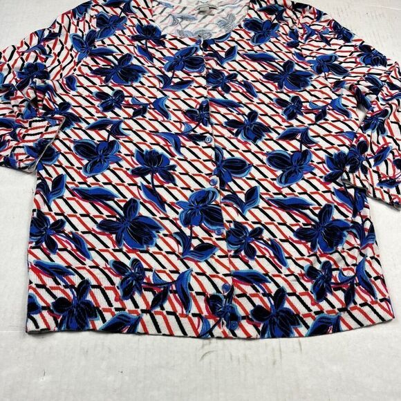 Halogen Womens Button Front Cardigan Mixed Print 3/4 Sleeve Casual Sweater LARGE - Picture 2 of 10